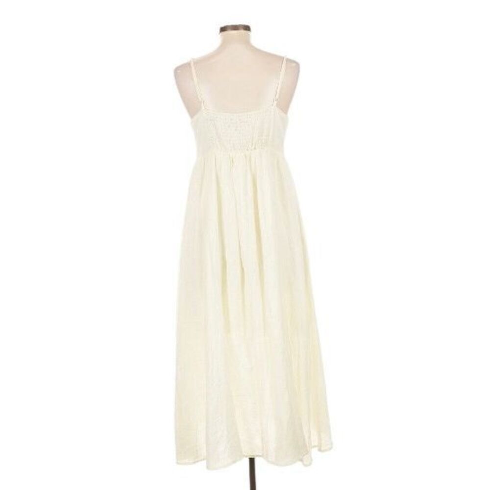 Boho Cotton Blend Midi Dress White Button Front Sun Dress Summer City Chic L - Picture 3 of 7